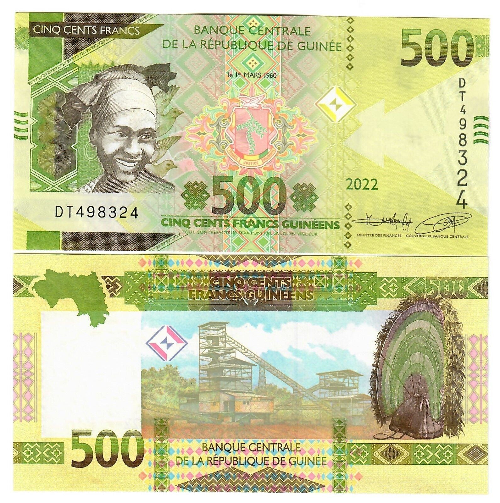 Gwinea 500 franków Kopalnia 2022 P-52b