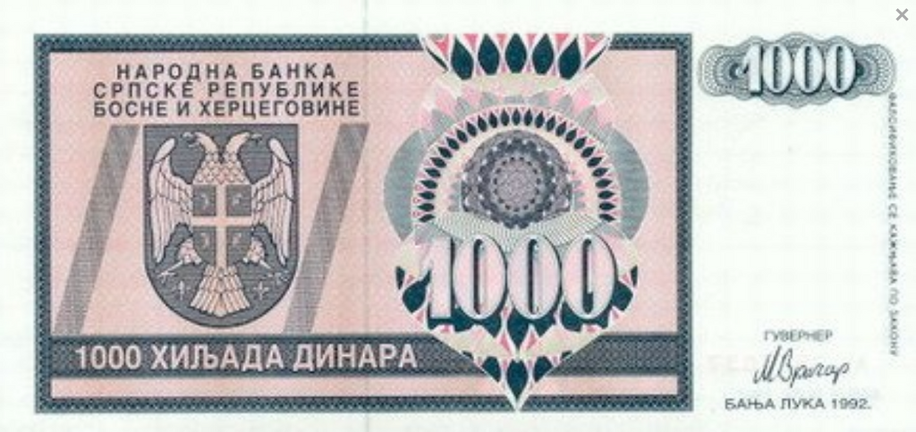 Bośnia i Hercegowina 1000 dinarów 1992 P-137